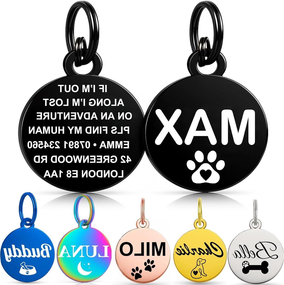 Gepersonaliseerde Huisdierpenning - Honden ID Tag - Huisdier Veiligheid - Roestvrij Staal - 3 cm - Zwart