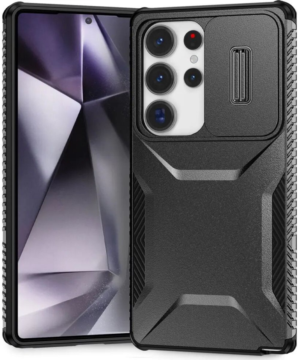 Hoesje Geschikt voor Samsung Galaxy S25 Ultra | Back Cover met Camera Slider | Schokbestendige Case | Camera Cover | Stevig | Zwart
