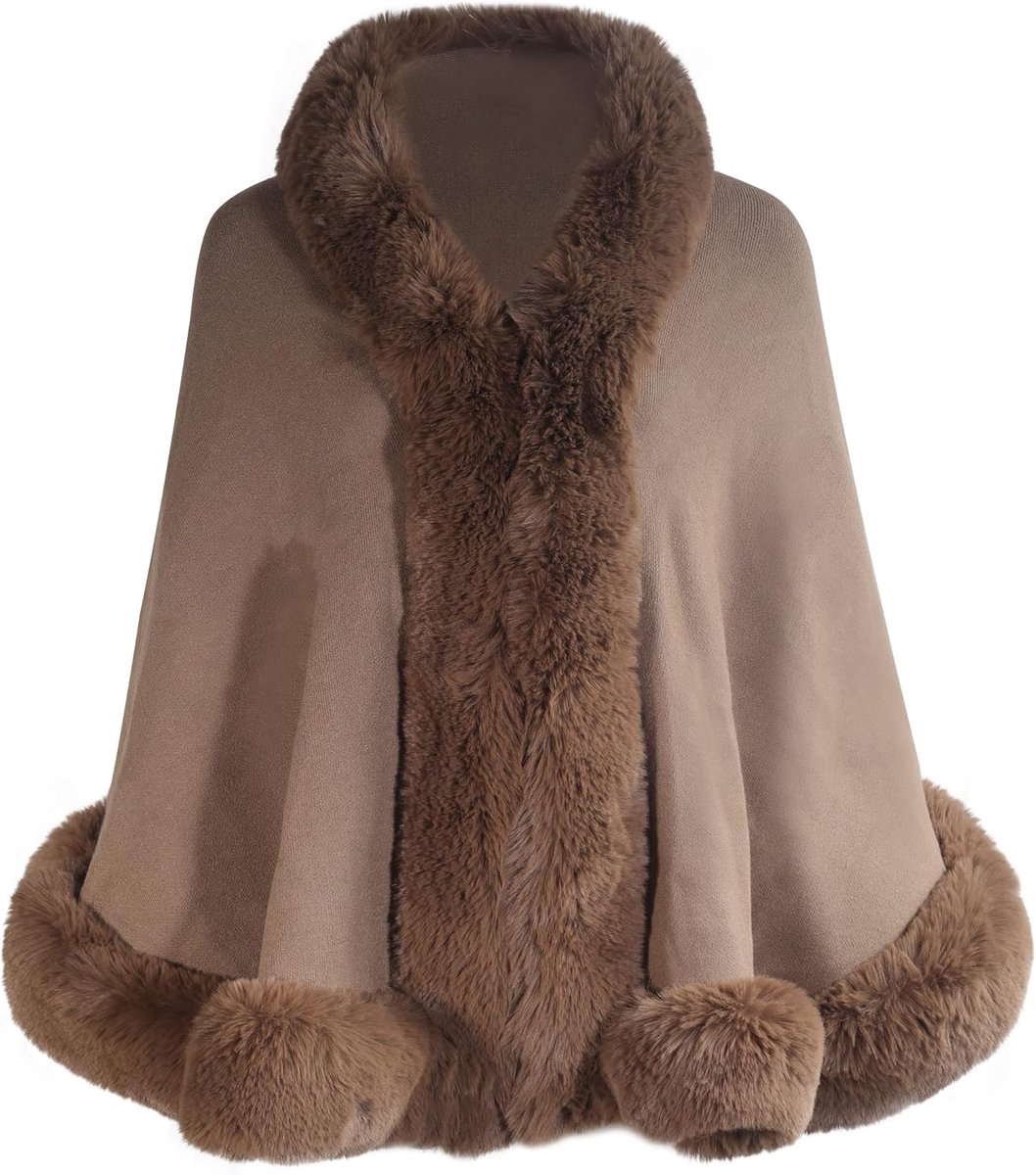 Dames winter imitatiebont poncho cape gebreide sjaal stola warm cardigan