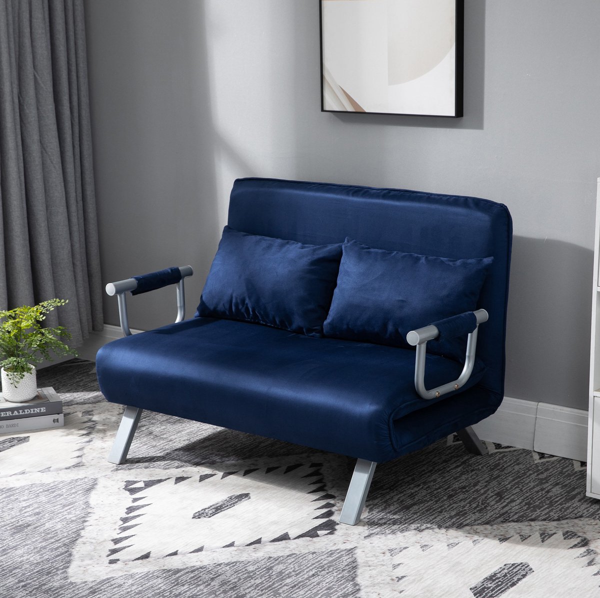 HAUSS SPOLE Slaapbank - 2-Zits Bedbank - Verstelbare Rugleuning Met Slaapfunctie - Voor Woonkamer En Slaapkamer - Polyester Blauw