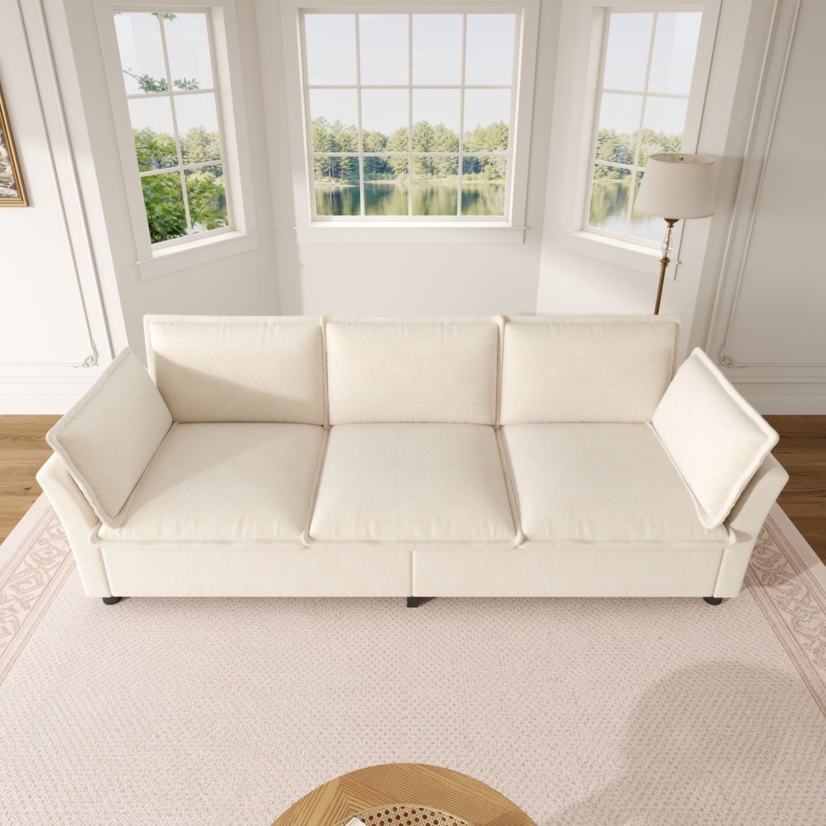 HAUSS SPOLE Zitbank - Driezits Sofa - Modulaire Bank Met 2 Kussens En Gebogen Armleuningen - Voor Woonkamer En Appartement - Chenille Beige