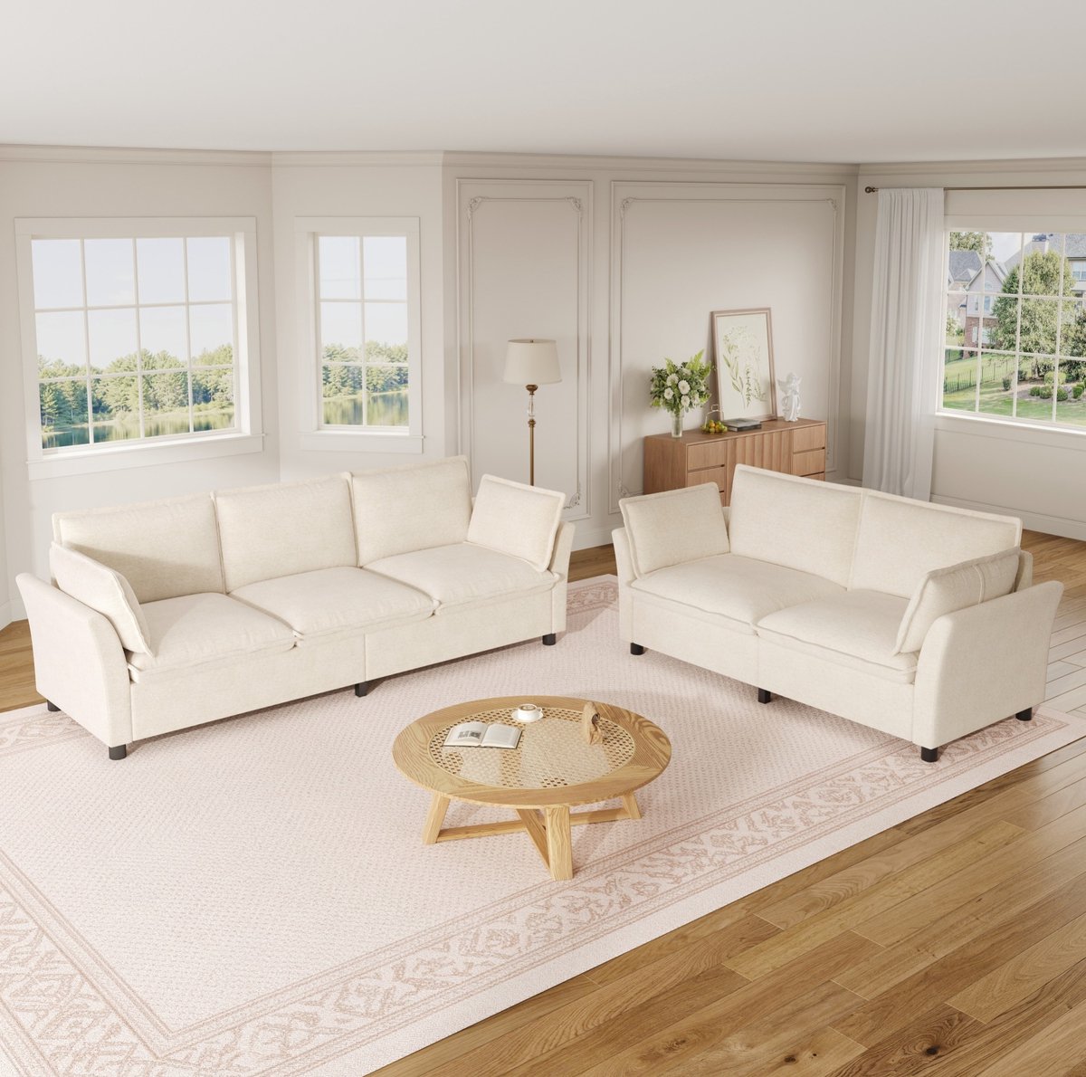 HAUSS SPOLE Bank Set - Modulaire 3 Plus 2 Zits Sofa - Vrij Combineerbaar En Zacht Gevoerd - Voor Woonkamer En Lounge - Chenille Beige