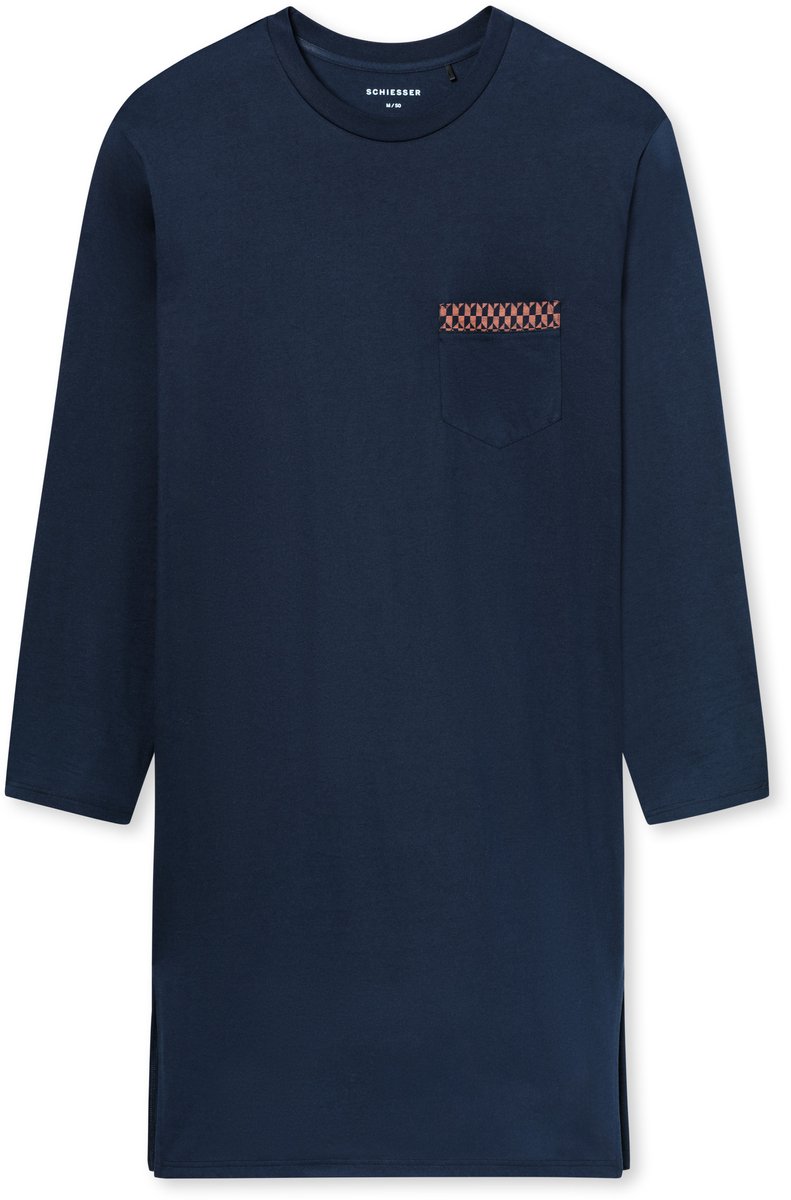 Schiesser katoenen heren nachthemd lange mouw - Comfort Nightwear - 48 - Blauw