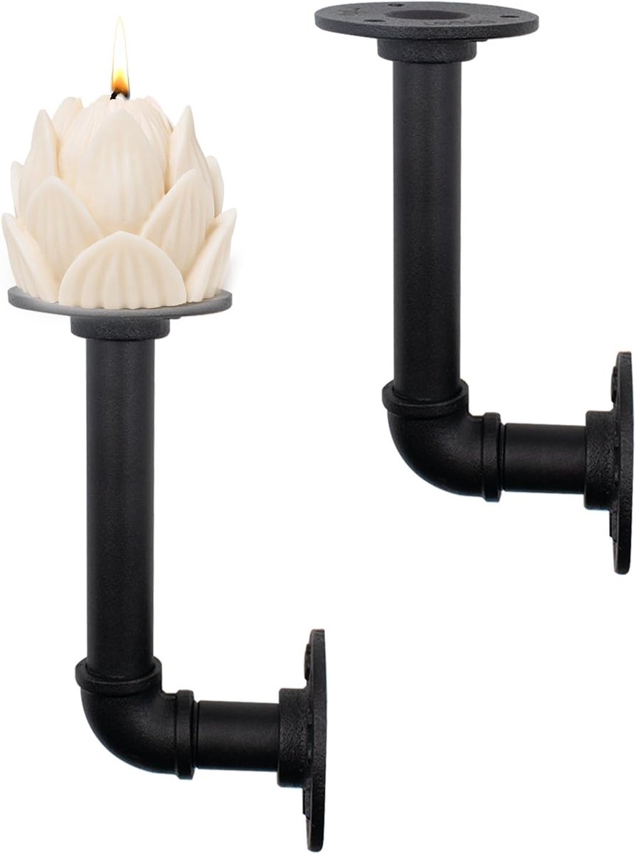 Set van 2 kandelaars, wandkaarsenhouders van metaal, zwart, wanddecoratie, wandverlichting, wandhouder, kaarsenstandaard, decoratie voor restaurant, woonkamer, slaapkamer