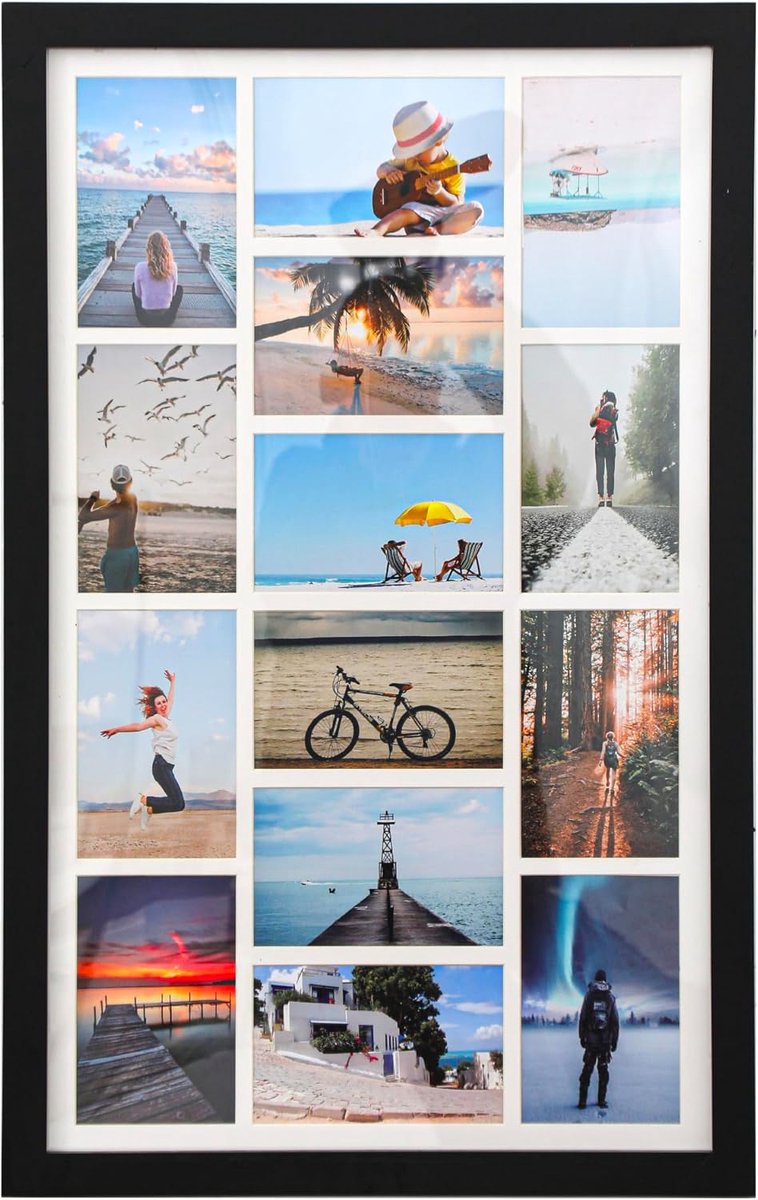 Hout, Fotolijst Met Meerdere Grote Bezels, Veelzijdige Collage Display, Muur Of Tafel Decor, Houdt 14 Foto'S 6 "X 4" (Rustiek Zwart, Set van 1)