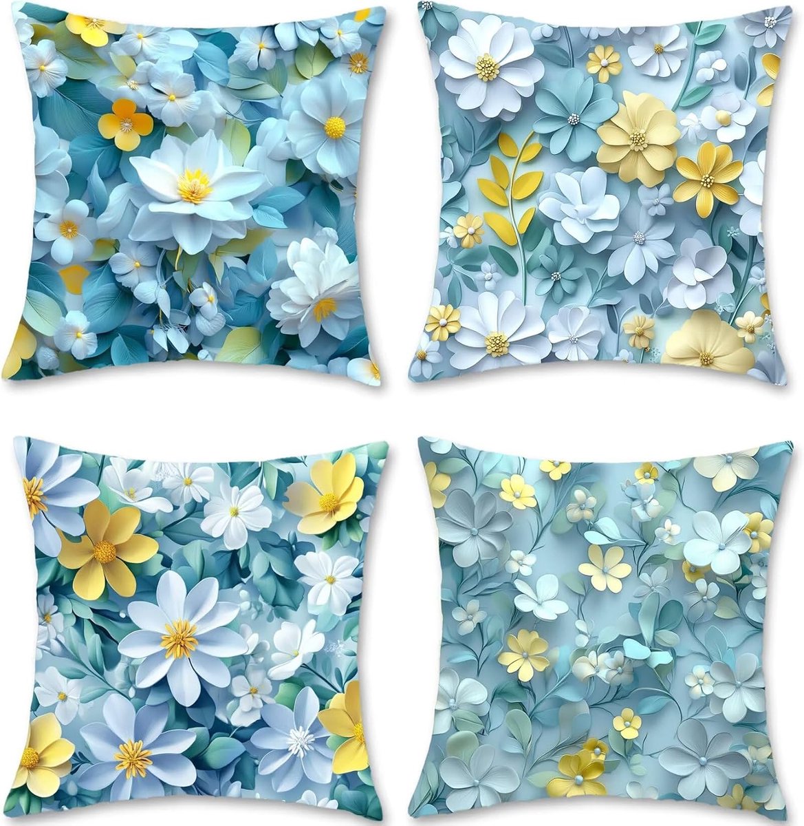 Kussenhoezen, set van 4, voor buiten, bankkussen, sierkussen, vierkant, decoratieve kussenslopen met onzichtbare rits, voor slaapbank, woonkamer, terras, tuin, woondecoratie