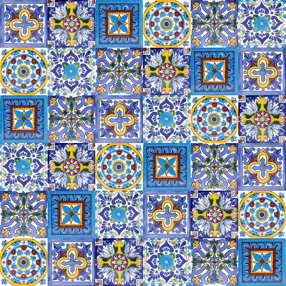 Mexicaanse tegels Armando - 30 Mexicaanse tegels 10,5 x 10,5 cm Talavera badkamer- en keukentegels decoratie voor badkamer, douche, trappen, keukenachterwand