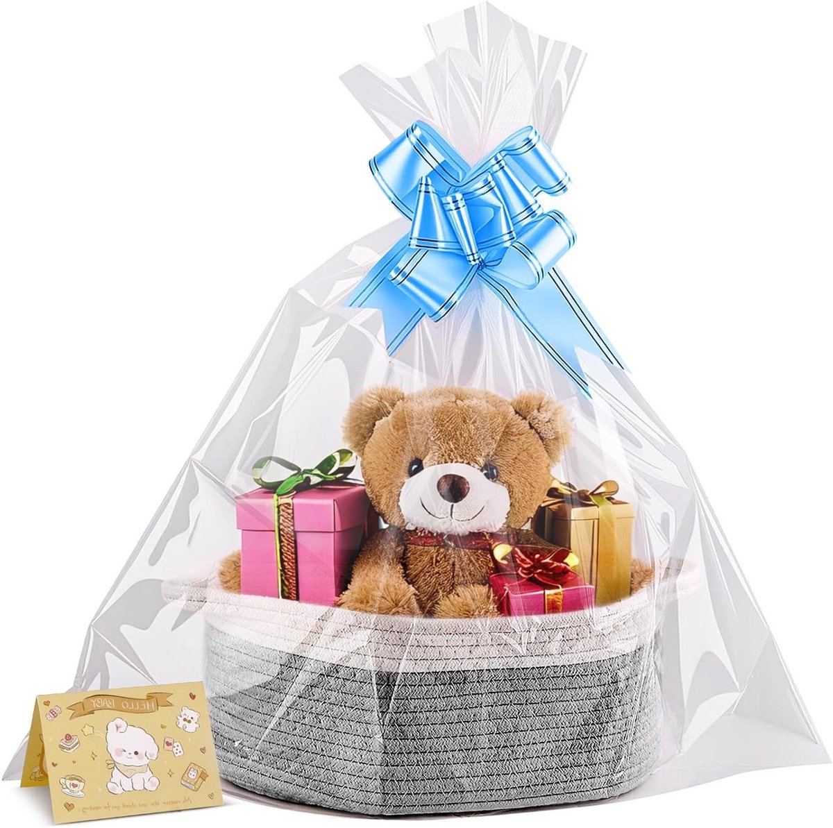 Baby Woven Mandje - Baby Geschenk - Baby Cadeau - Met Cadeauzakjes - 23 x 16 x 7 cm