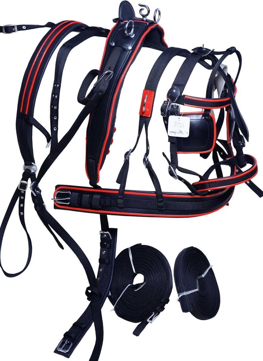 Nylon Paard Tuig - Paarden Harnas Rijtuig - Paardrijden Trainen - Volledig Gewatteerd Comfort - Maat Shetland - Zwart Rood