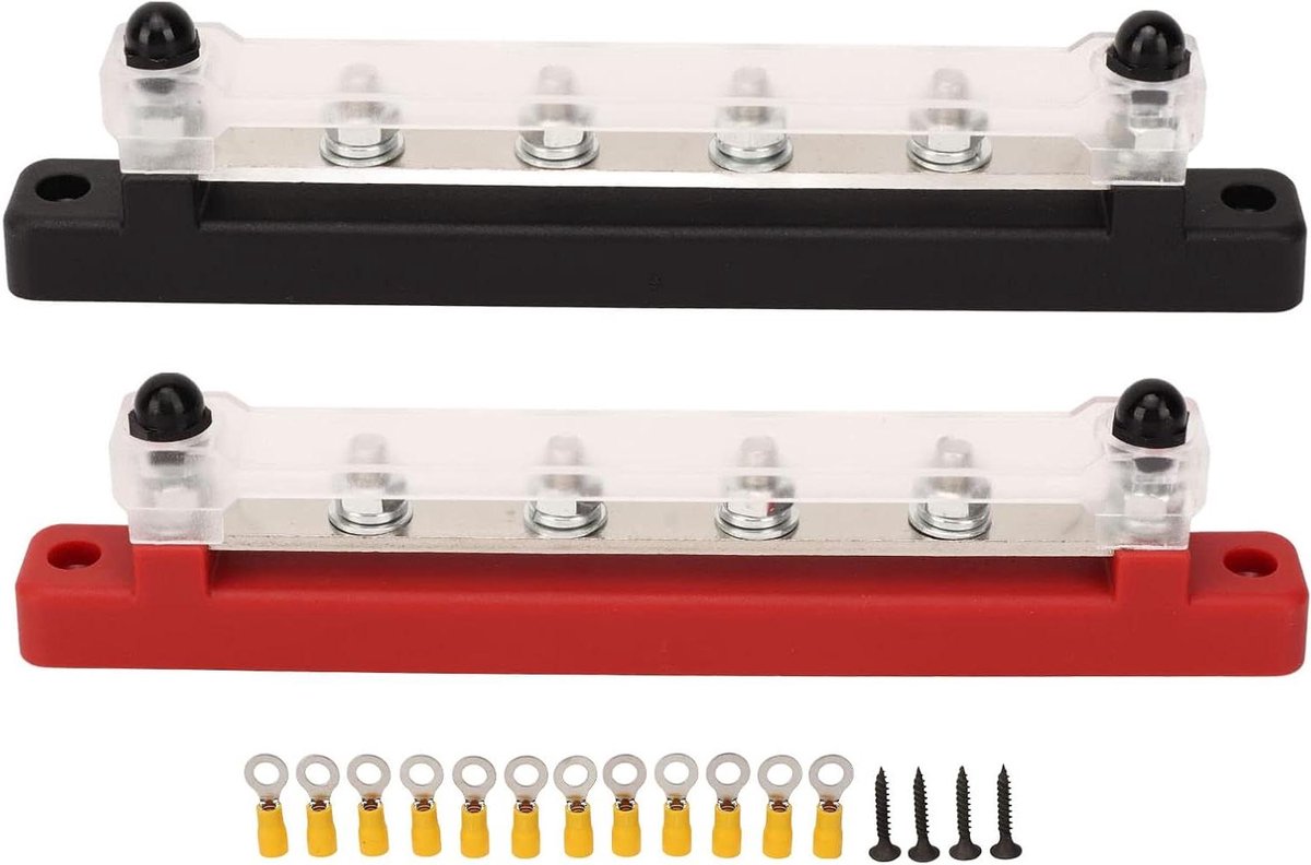 Batterij Bus Bar - Stroomverdeelblok - Voedingssystemen Verbeteren - 6 Stud Connectoren - 150A 48V - Zwart en Rood