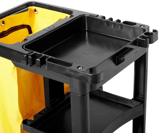 Schoonmaakkar - Reinigingswagen Werkwagen - Efficiënt Schoonmaken - Met Ritssluiting Afvalzak - 111 cm Hoog - Zwart — afbeelding 5