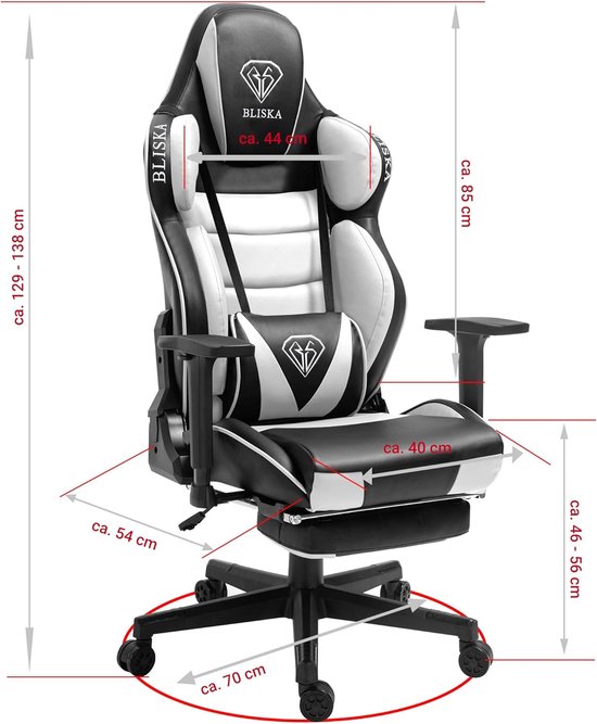 Gaming Stoel - Racestoel Kantoorstoel - Comfortabel Zitten - Ergonomische Armleuningen - 120 kg - Zwart Wit — afbeelding 3