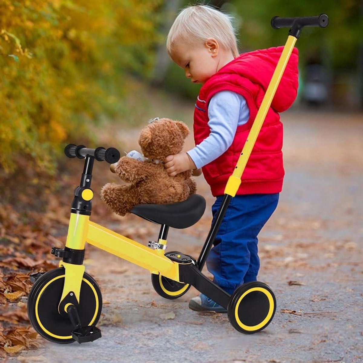 Driewieler Peuters - Loopfiets Kinderfiets - Leren Fietsen - 3-in-1 Ontwerp - 1-5 Jaar - Geel