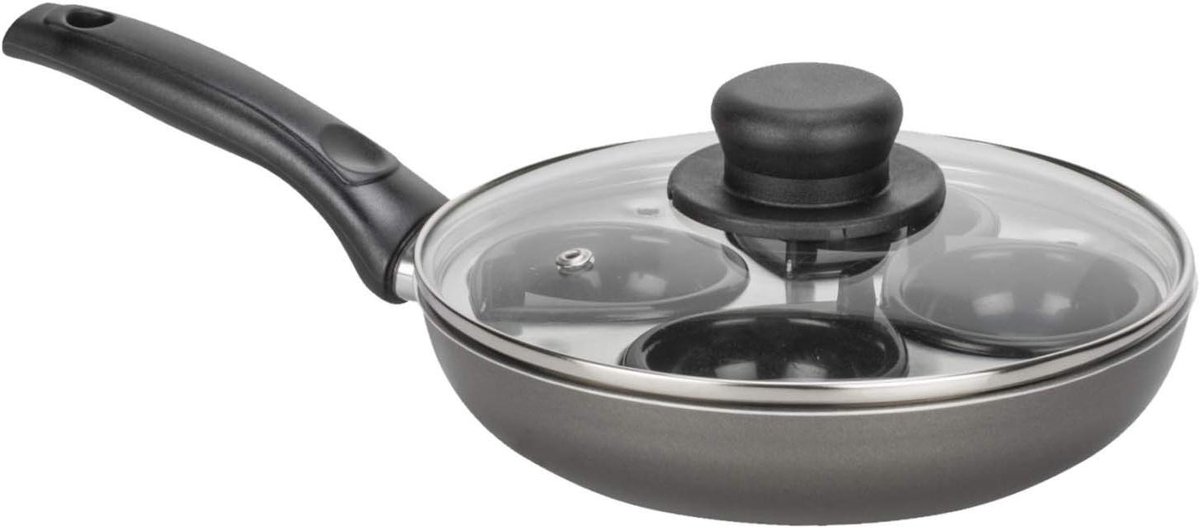 Eierstroper Pan - Pocheren Pan Koekenpan - Ontbijt Maken - Teflon Antiaanbaklaag - 22 cm Diameter - Zwart