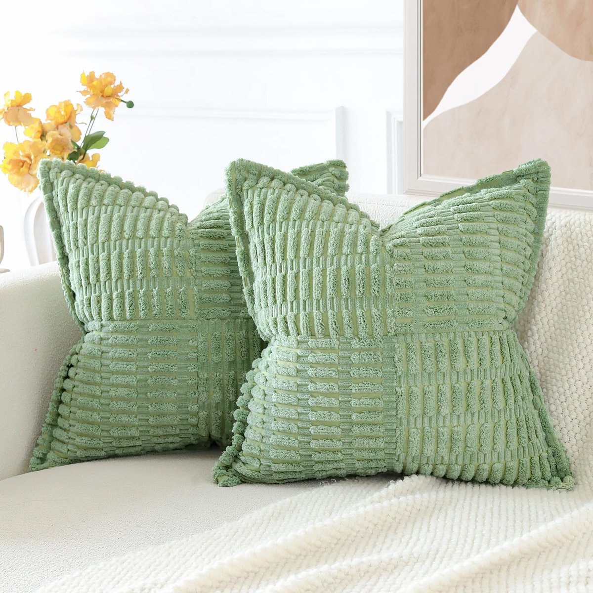 Corduroy zachte gestreepte boho decoratieve kussenslopen 50 x 50 cm splicing kussenslopen 50 x 50 cm kussensloop vierkante kussensloop voor bank bank woonkamer woondecoratie set van 2