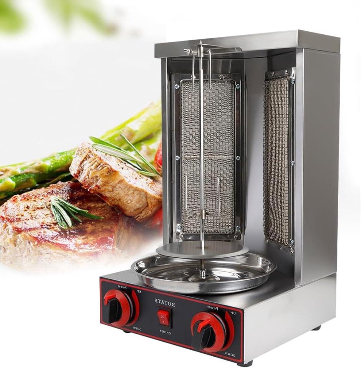 Verticale Grill - Gyros Machine - Vlees Grillen - 360 Graden Rotatie - 30x30x48 cm - Zilver Zwart