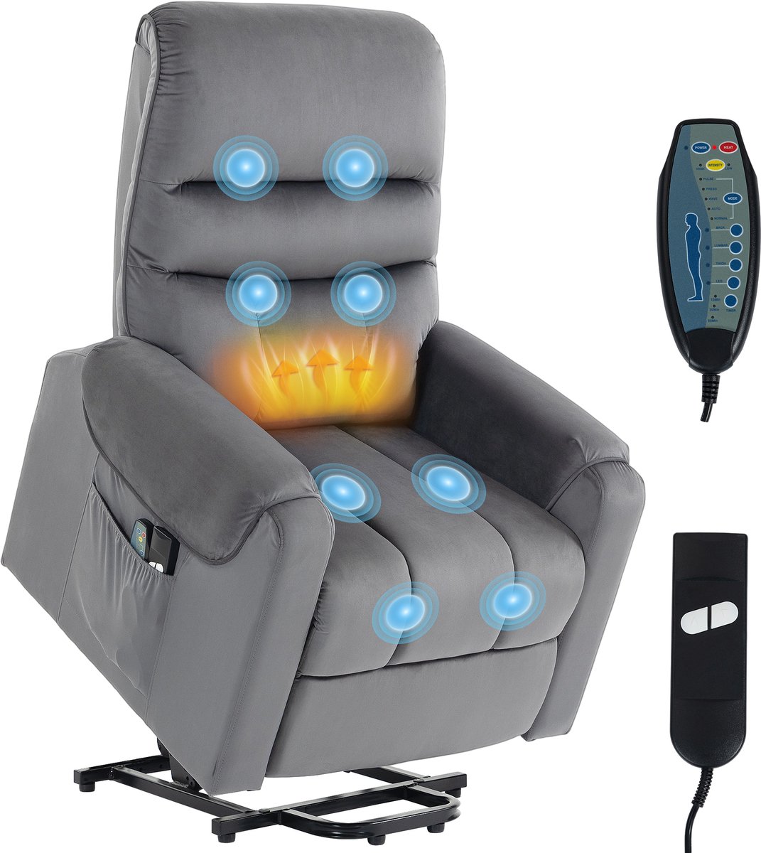 HOMCOM Multifunctionele elektrische relaxfauteuil - Fluweel (100% polyester) - 79 x 97 x 103 cm - Donkergrijs
