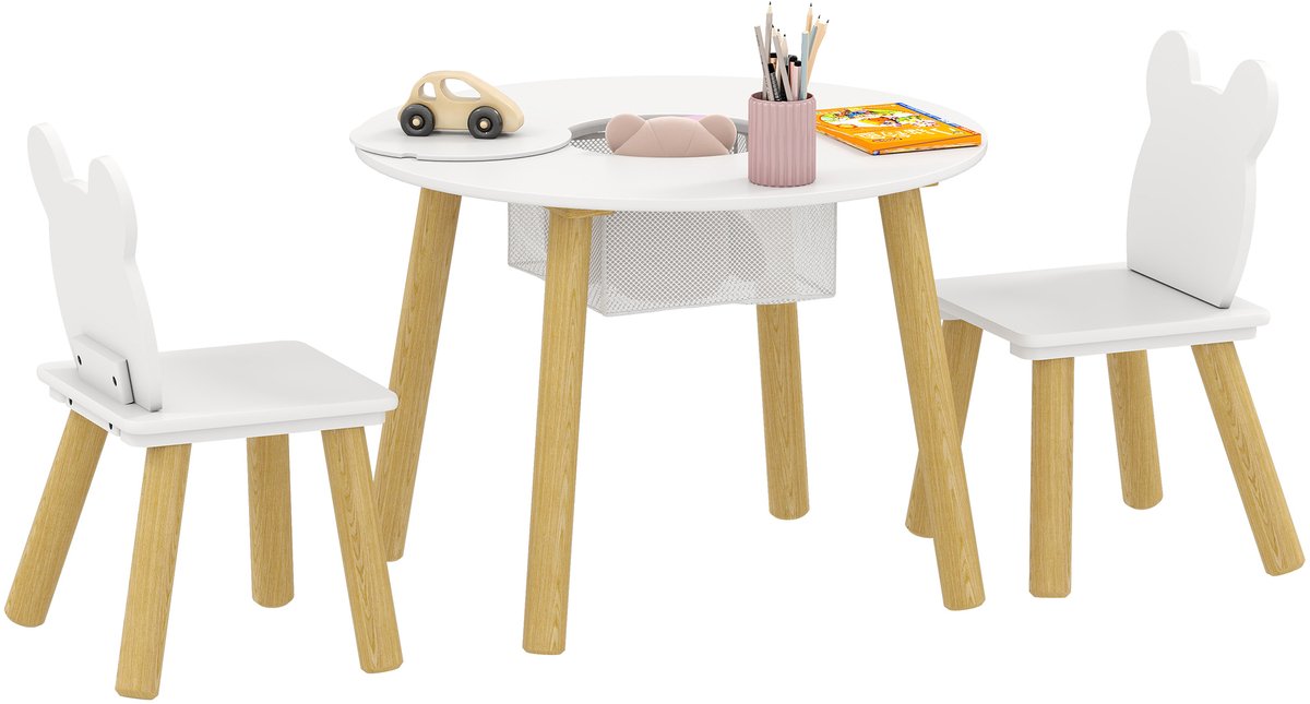 AIYAPLAY - Kindertafel en -stoelenset - Hout - 60x60x44cm - Wit