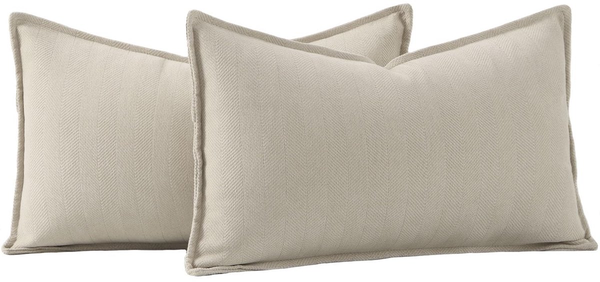 Set van 2 Geweven Chenille Franje kussenslopen Superzachte decoratief kussenhoes voor sofa slaapkamer kussensloop 40x80 cm Beige