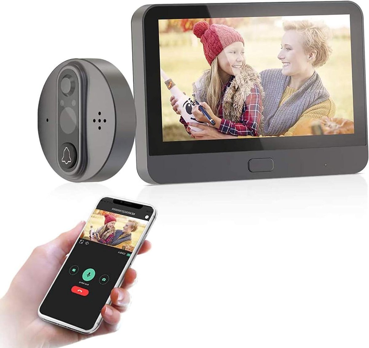 Video Deurbel - Beveiligingscamera Set - Veilig Wonen - 7 Inch LCD Scherm - HD 720p Video - Zilver