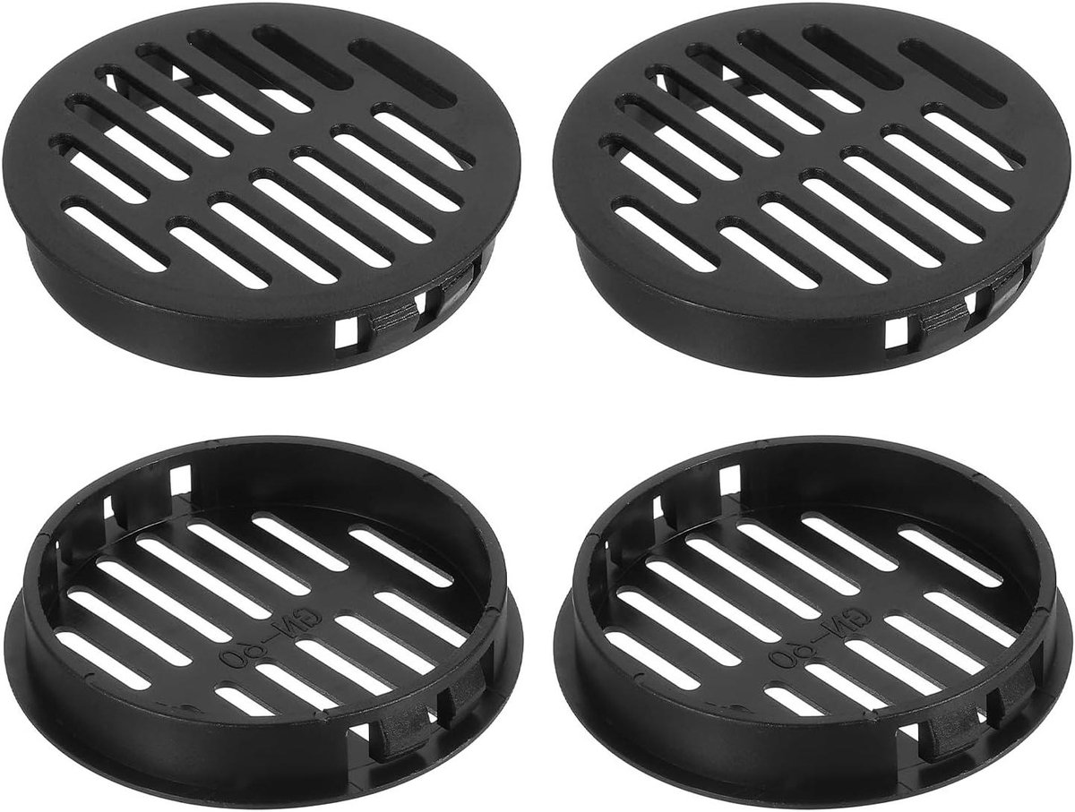 Ventilatierooster 4 stuks - Afvoerluchtrooster - Luchtcirculatie Verbeteren - Insectenbescherming - 60 mm Diameter - Zwart