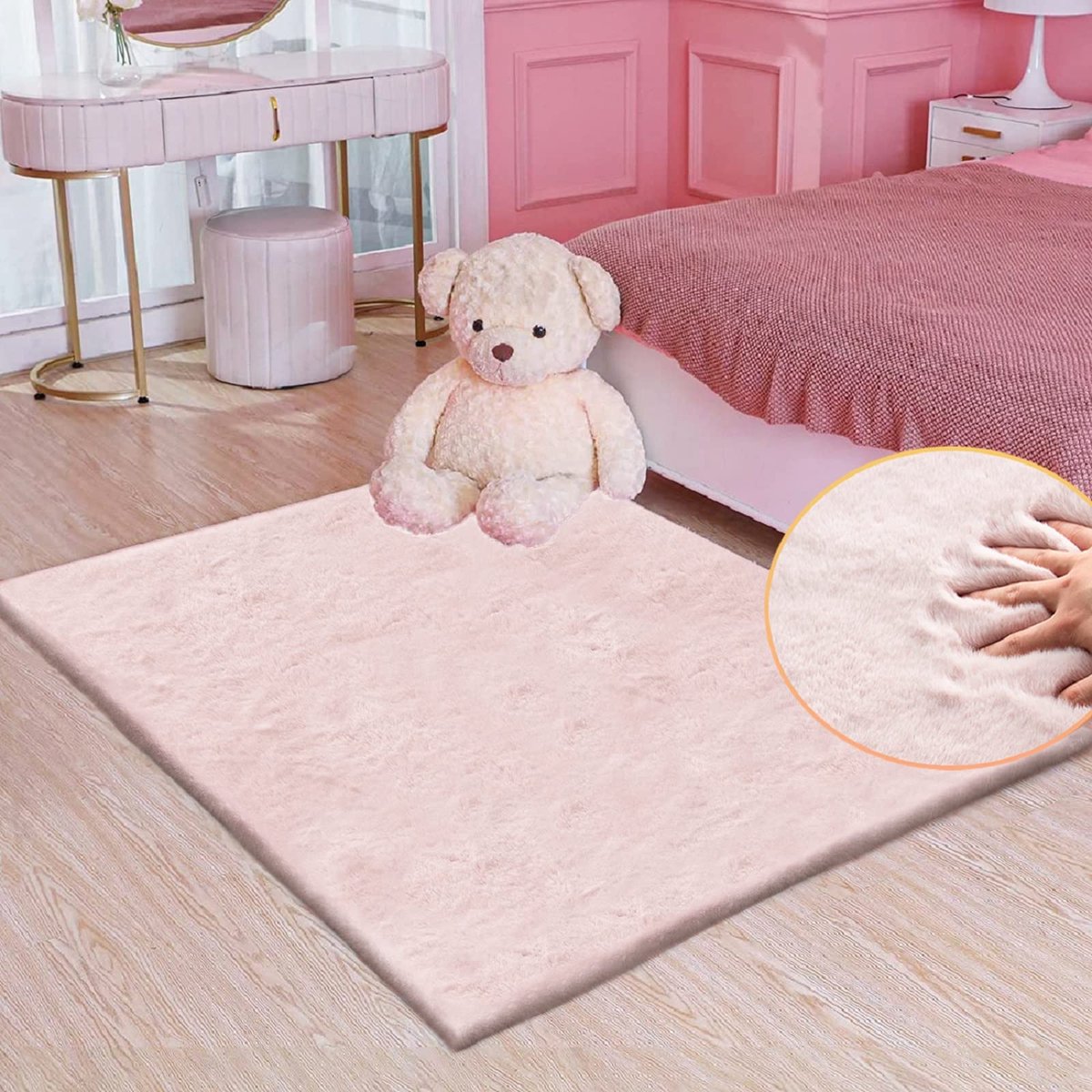 Tapijt 90 x 150 cm roze Pluizig Imitatie Konijnenbont Vloerkleed Zacht Tapijt voor Woonkamer