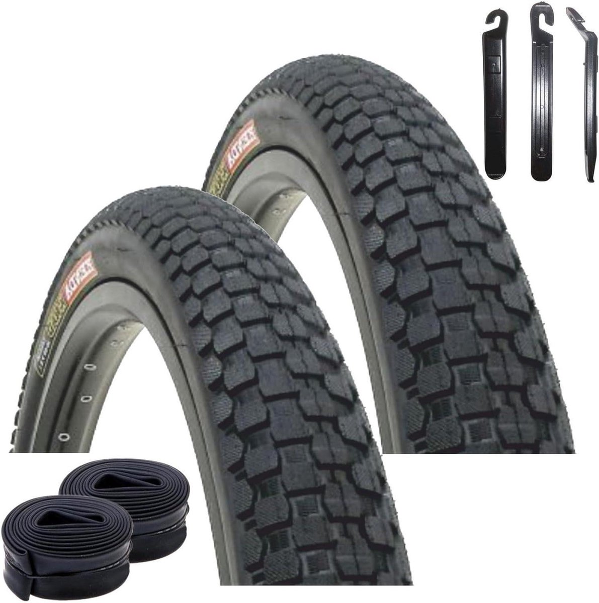 Fietsbanden Set - Banden en Slangen - Fietsen Onderhouden - Compleet Met Bandenlichters - 20 Inch - Zwart