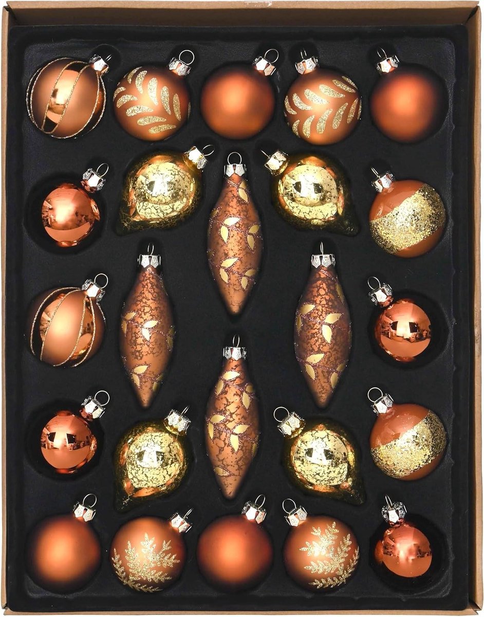 Kerstballen Set - Decoratie Ballen - Kerstboom Versieren - Origineel Ontwerp - 24 Stuks - Brons Goud
