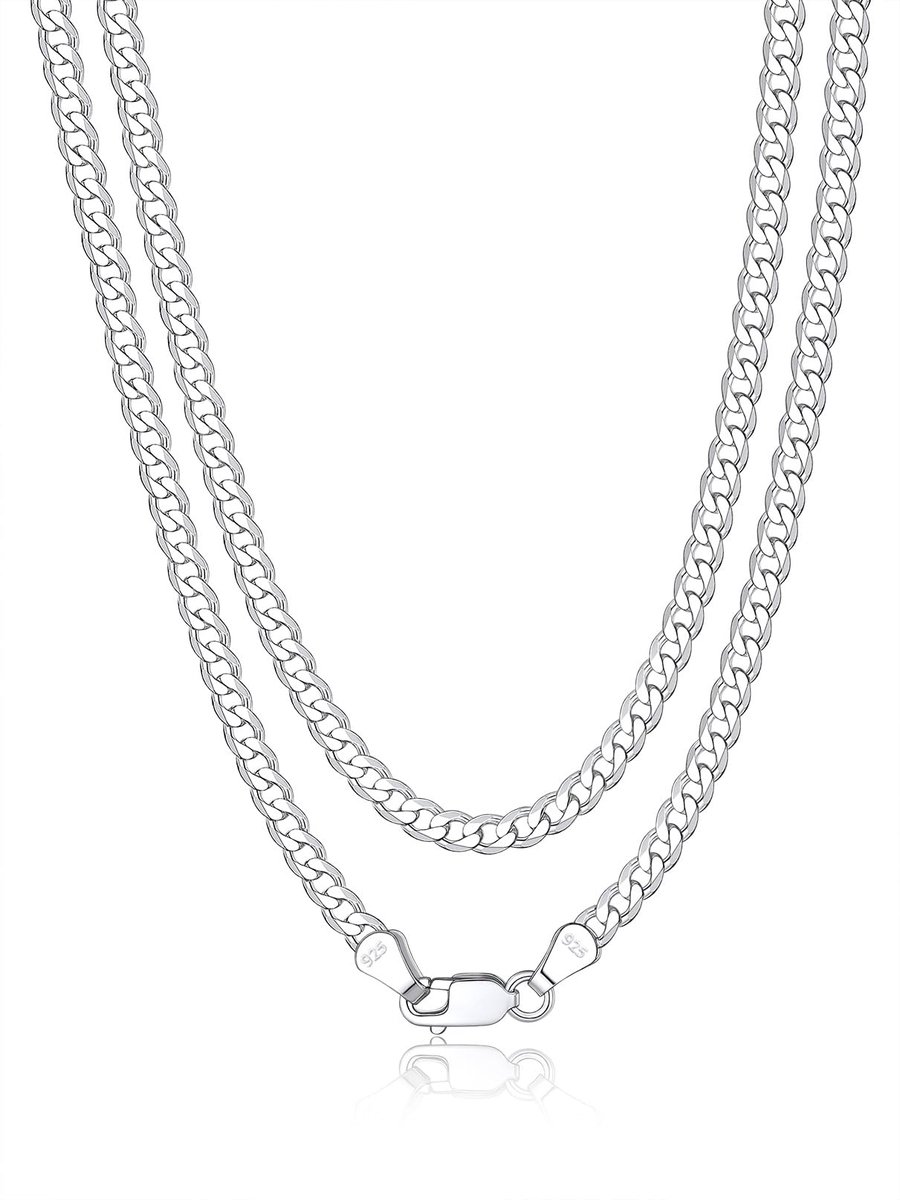 Pantserketting voor heren, 925 zilver, Cubaanse ketting, pantserketting, 3 mm/5 mm breed, sieraad, accessoire, ketting 36 cm tot 71 cm