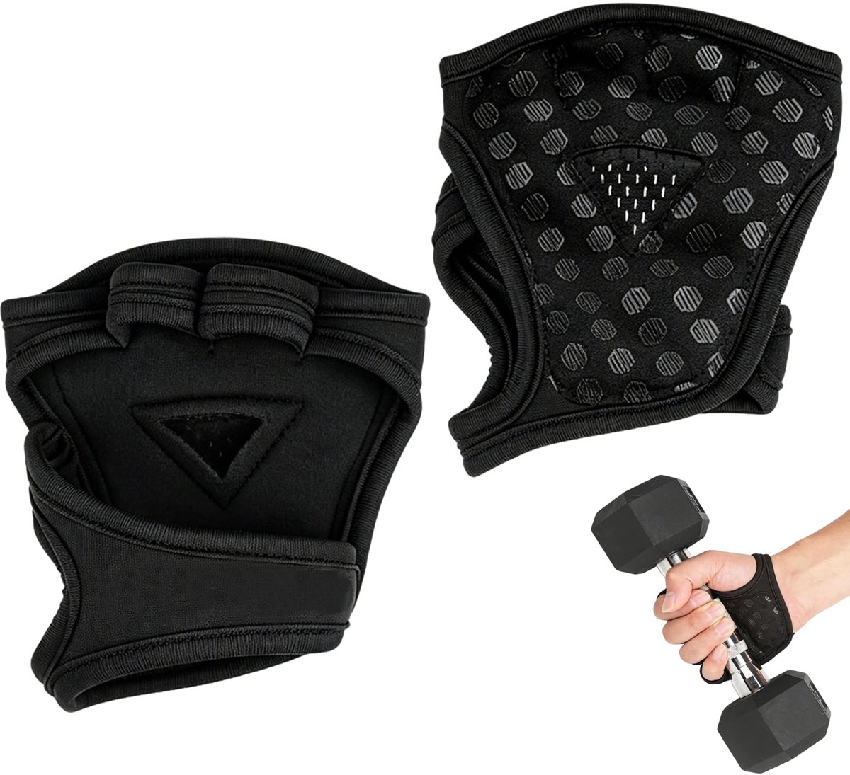Handschoenen voor Krachtsport Zwart C Model L – Grip Pads met Siliconen Antislip voor Pull-Ups, Deadlifts, Bodybuilding en Krachttraining – Neopreen Gym Handschoenen 1 Paar