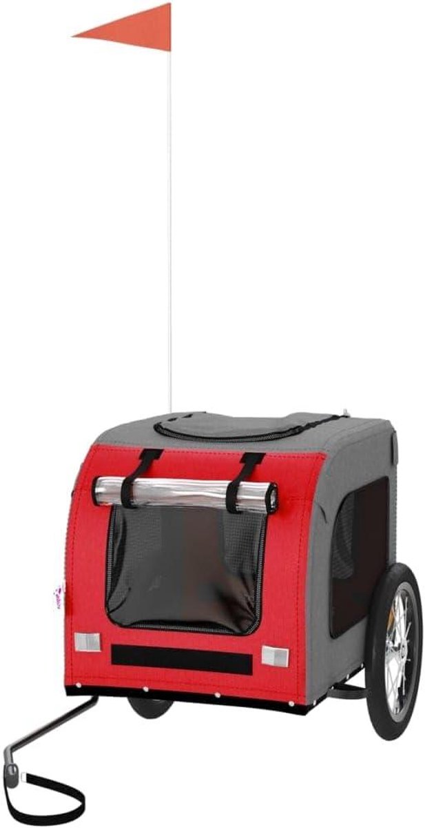 Hondenfietskar - Hondenkar Aanhanger - Veilig Vervoeren - Waterafstotend Oxford - 125 x 64 x 66 cm - Rood Grijs