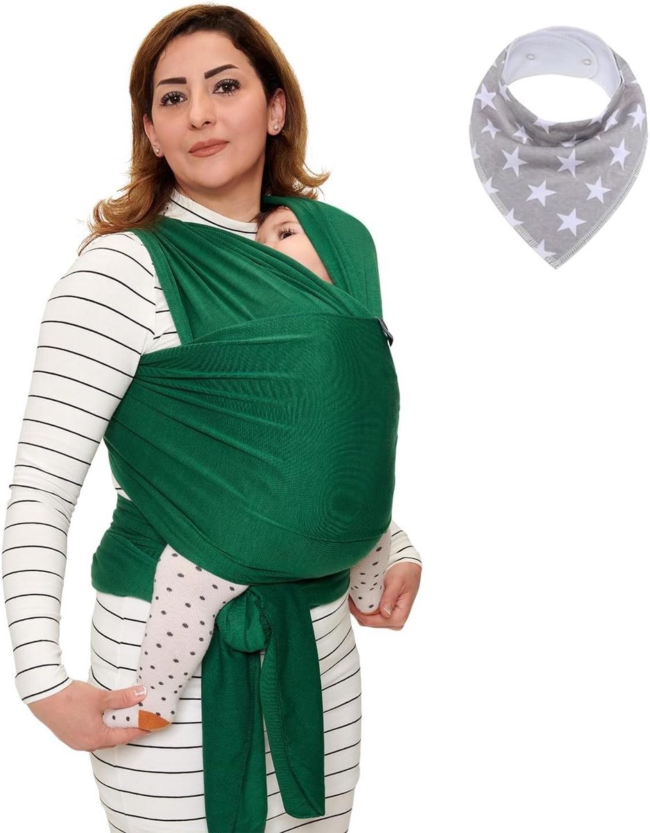 Draagdoek Baby - Draagzak Draagband - Baby Dragen - Met Gratis Slabbertje - 0-18 kg - Groen