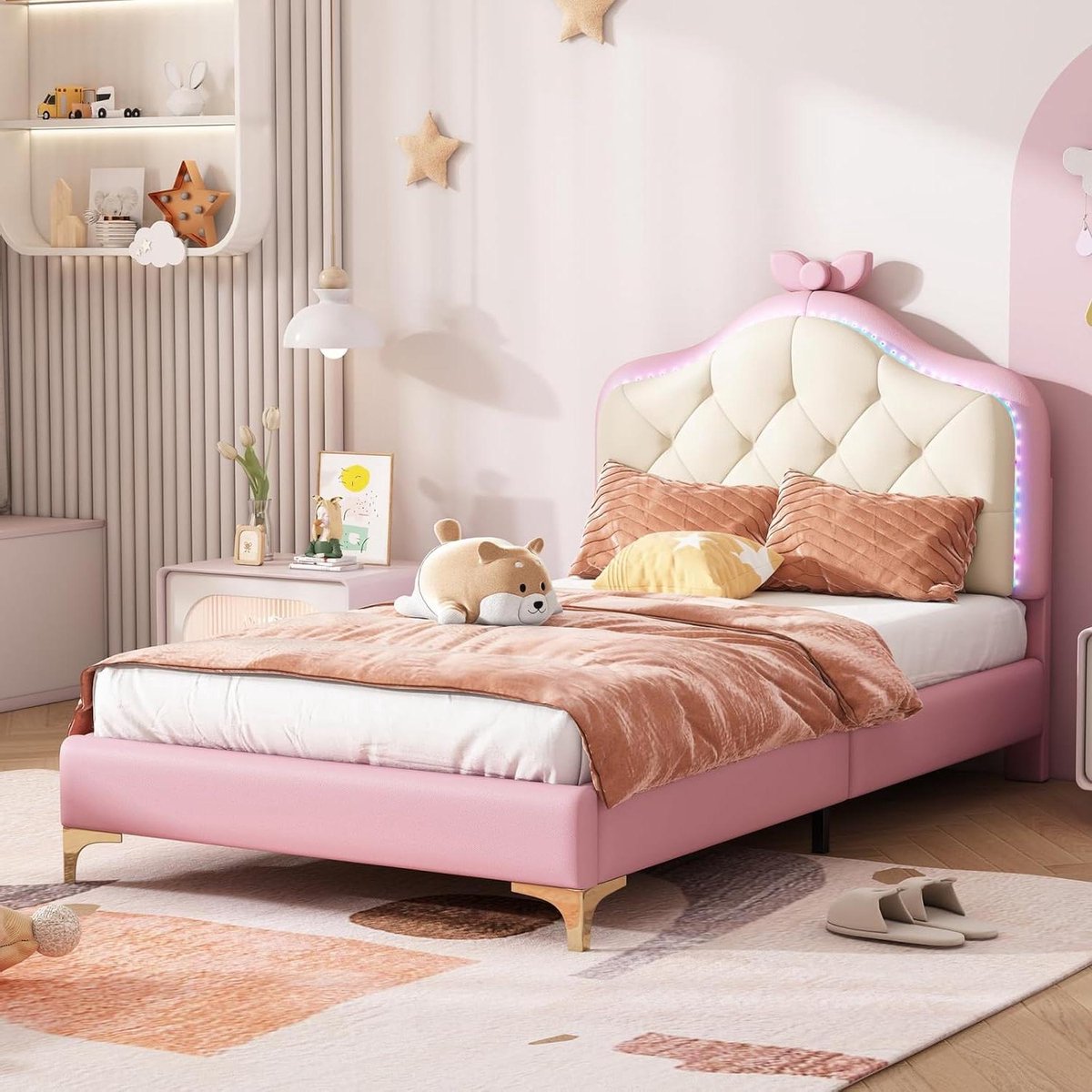Eenpersoonsbed Kinderbed - Meisjesbed Tienerbed - Slaapcomfort Creëren - Met LED Verlichting - 90 x 200 cm - Roze