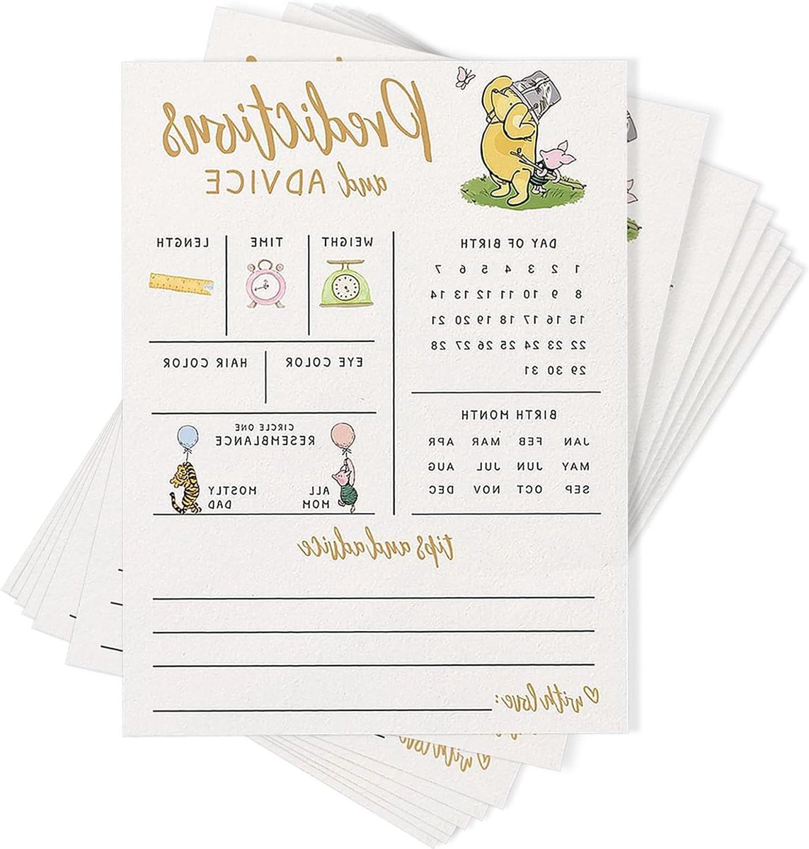 Babyshower Voorspellingskaarten - Advieskaarten Baby - Babyshower Spel - Cartoon Beer Thema - 178 x 127 mm - Unisex