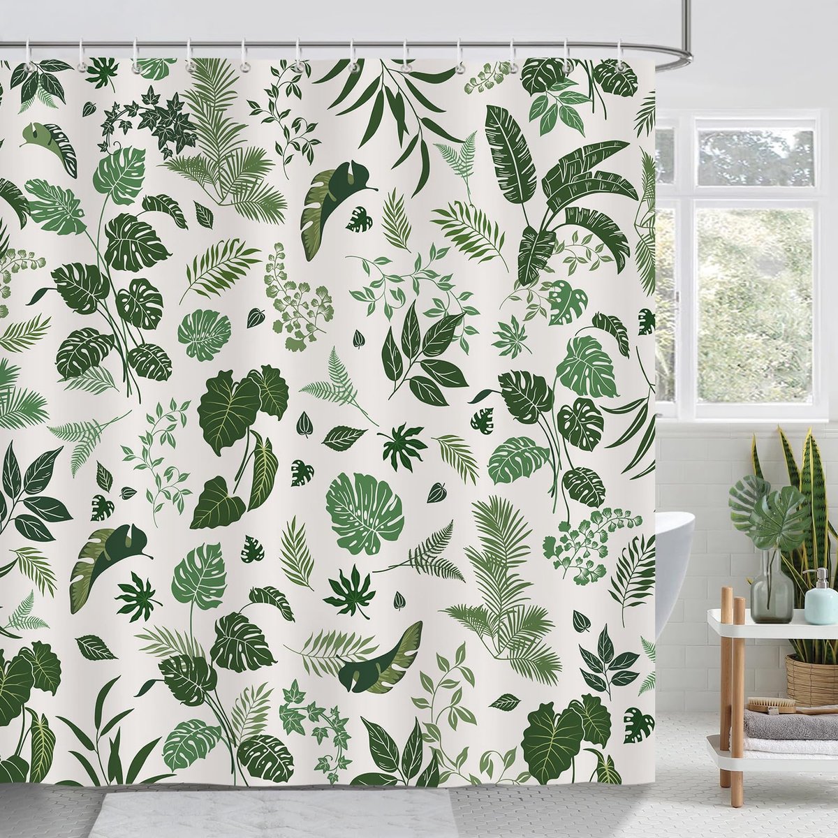 Douchegordijn 180x180cm - boho groene tropische bladeren - waterdicht en schimmelbestendig - creëer een tropische sfeer - ShopVlot