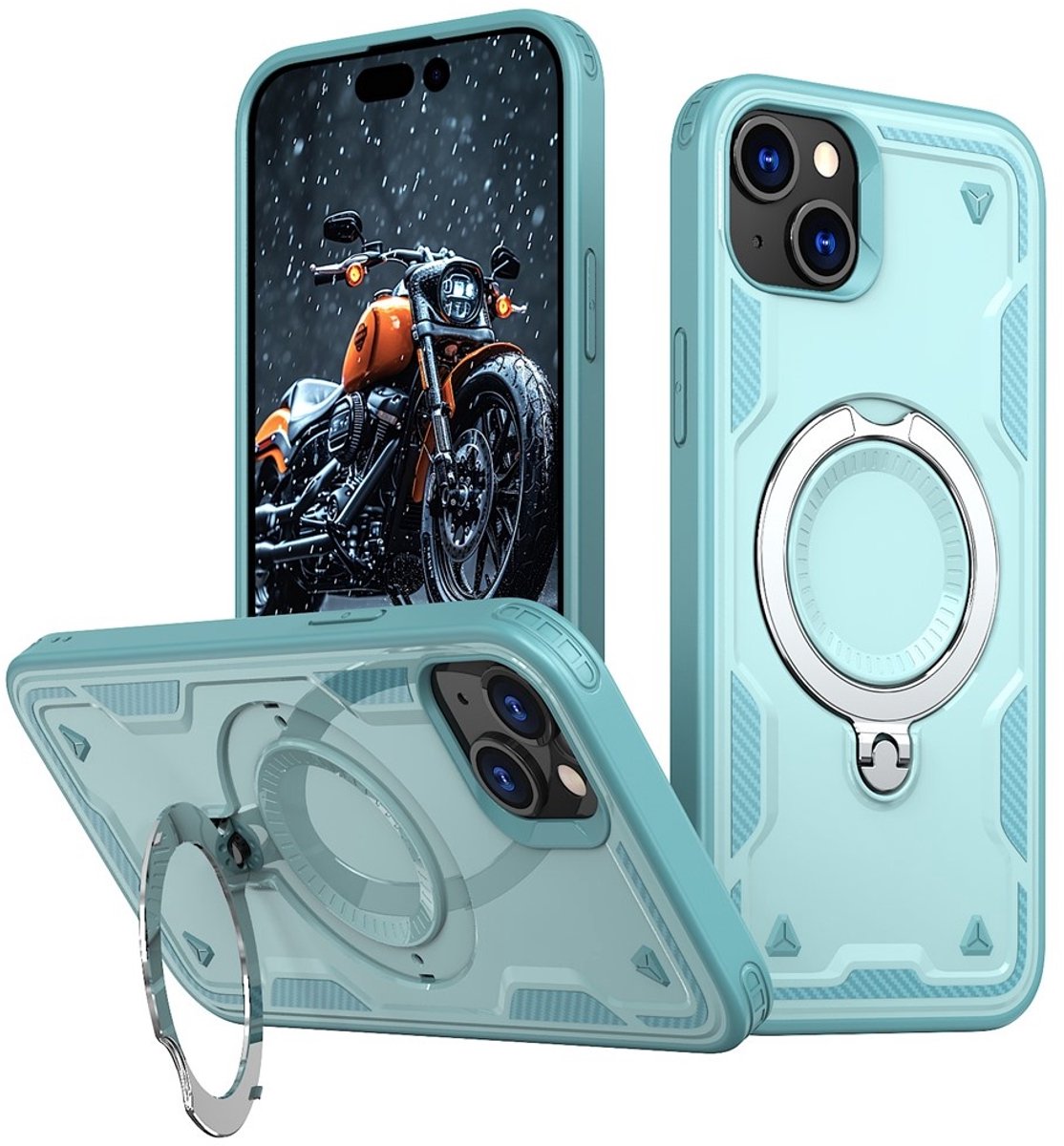 Coverup Hoesje - Geschikt voor iPhone 15 Hoesje - Coverup Armor Back Cover met MagSafe Compatible Kickstand - Mintblauw