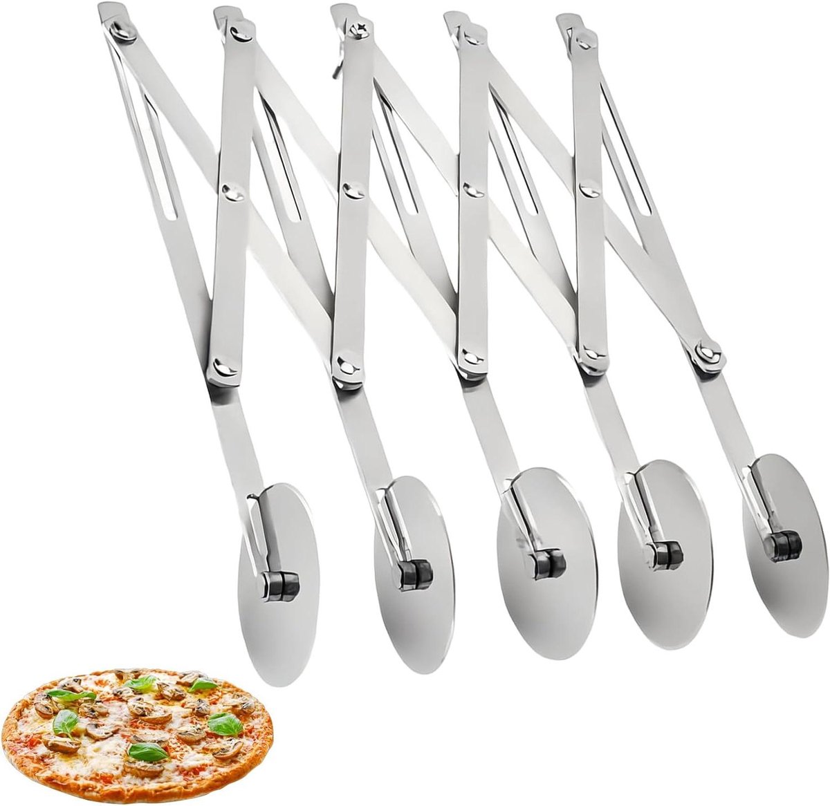 Deegsnijder 5 wielen - Pizzasnijder verstelbaar - Bakken en snijden - Roestvrij staal - N.v.t. - Zilver