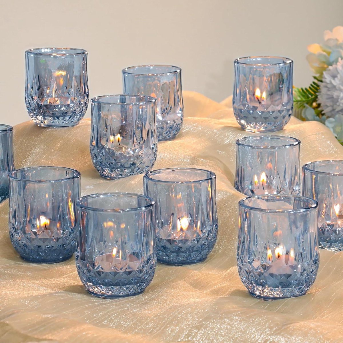 Votief Kaarsenhouders - Theelicht Houder - Tafel Decoratie - Helder Blauw Glas - 12 stuks - Blauw