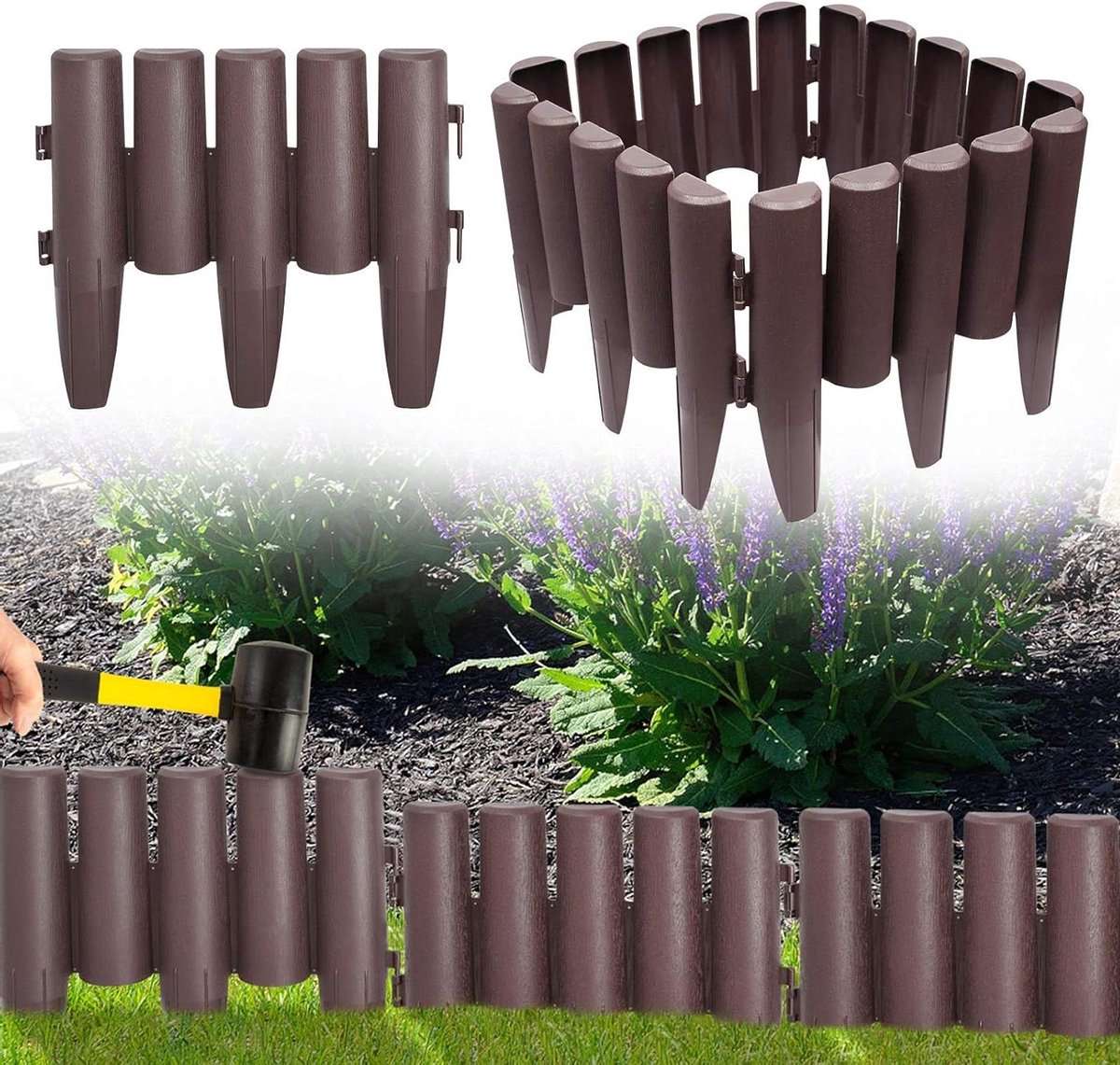 Gazonrand Houtlook - Bloembedranding Tuinhek - Tuin Afbakenen - Flexibel en Duurzaam - 56 meter 20 stuks - Bruin