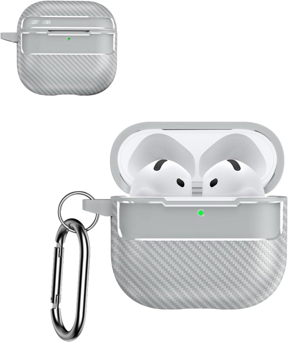 Hoesje voor AirPods 4 - Beschermhoes Oortjes - Oordopjes Beschermen - Koolstofvezel Buitenkant - 6.2 x 5 x 3 cm