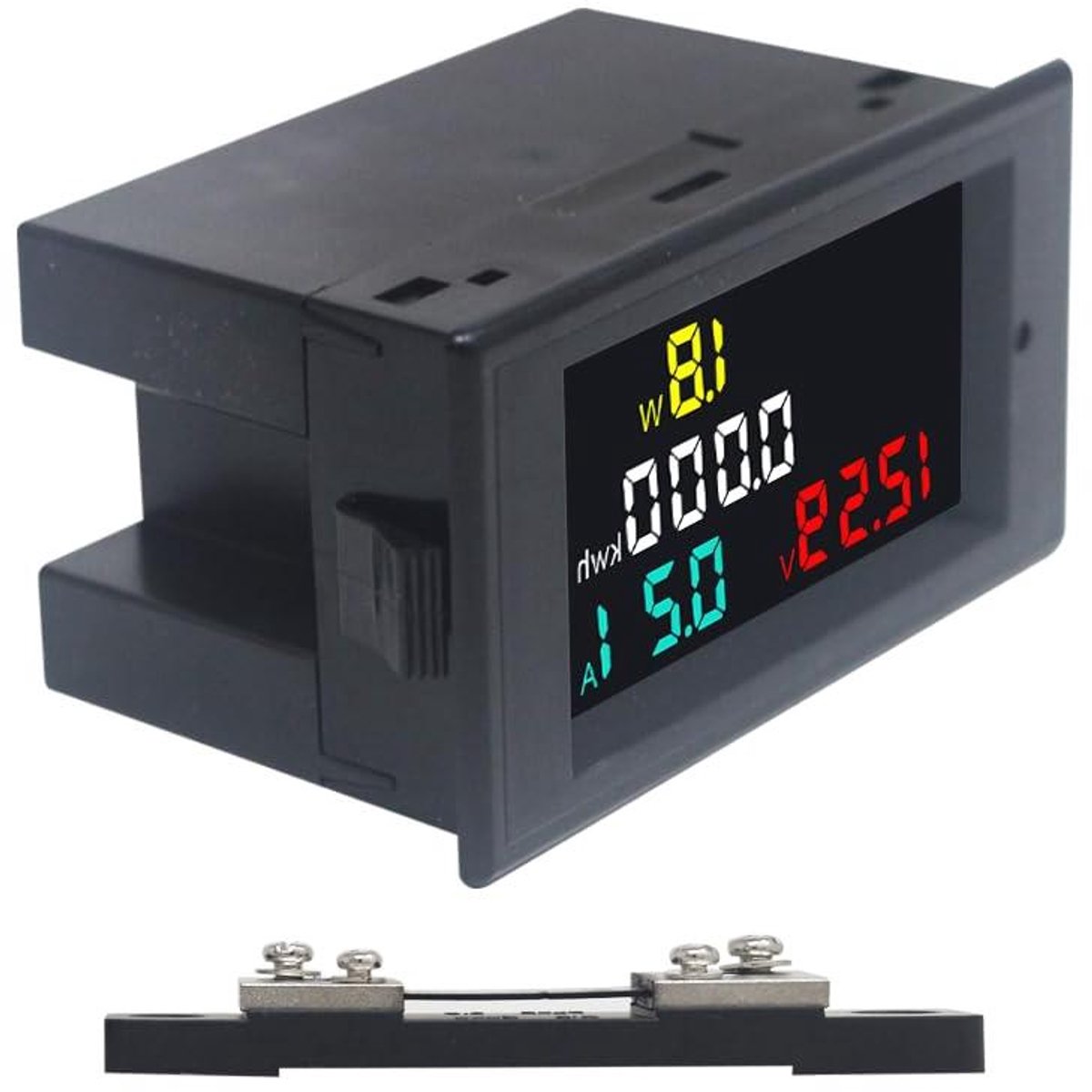 DC Voltmeter Ampèremeter - Stroomspanning Meter - Energie Verbruik Meten - 4 in 1 Kleuren LCD - 7-20V 50A - Zwart