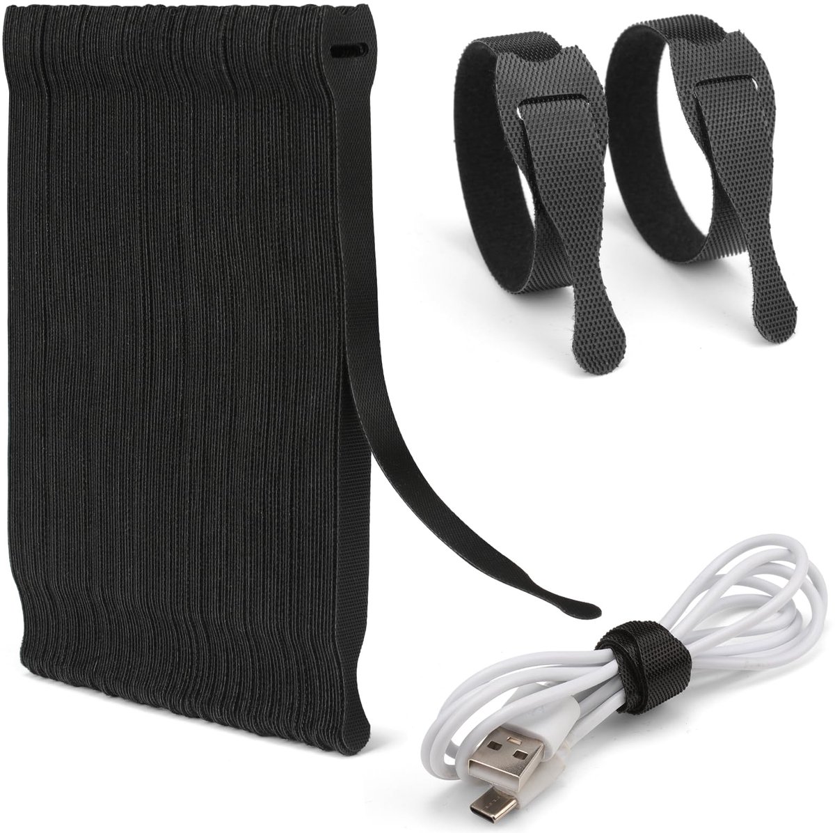120 Stuks herbruikbare kabelbinders - 200 x 12 mm, nylon Klittenband Kabelbinder, voor PC, TV, koptelefoons en meer