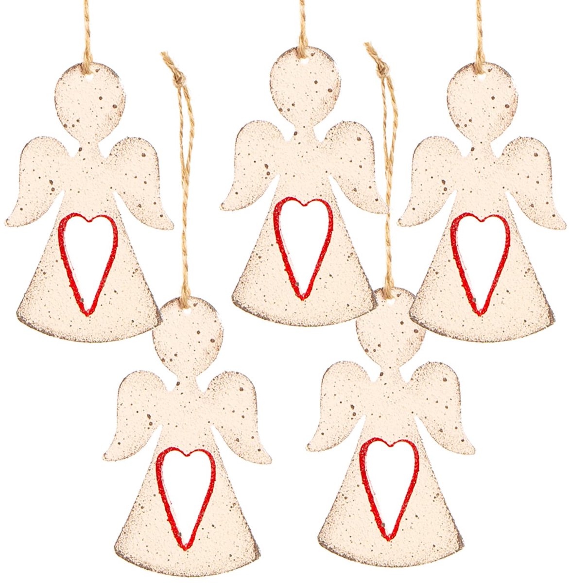 5 stuks metallic engel hanger wit hart rood 8 cm beschermengel kersthanger Kerstmis engel hanger kerstdecoratie om op te hangen shabby chic