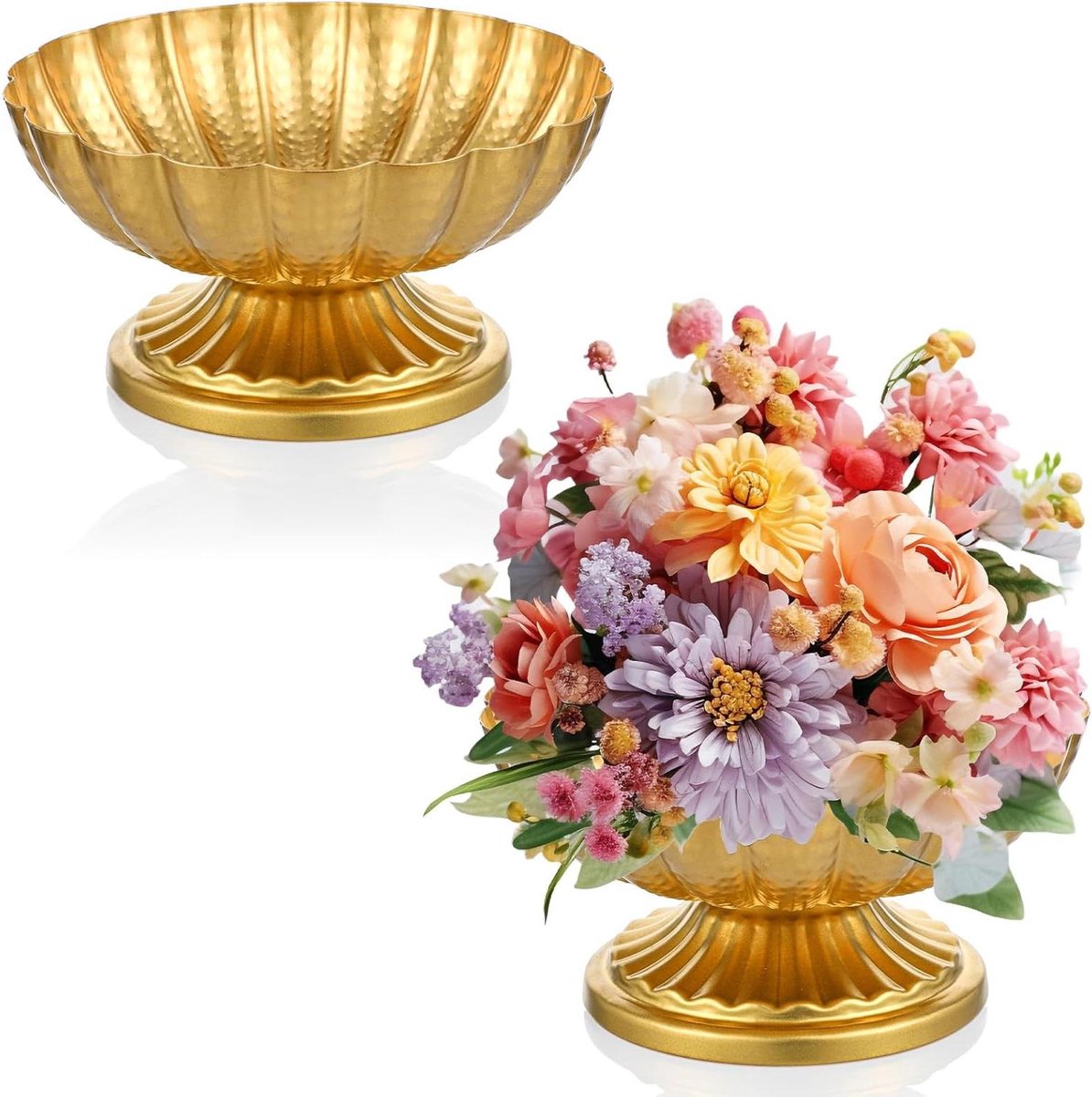 Gouden Bloem Vazen - Bruiloft Centerpieces - Tafeldecoratie - Vintage Compote Kom - 18 cm monddiameter - Goud