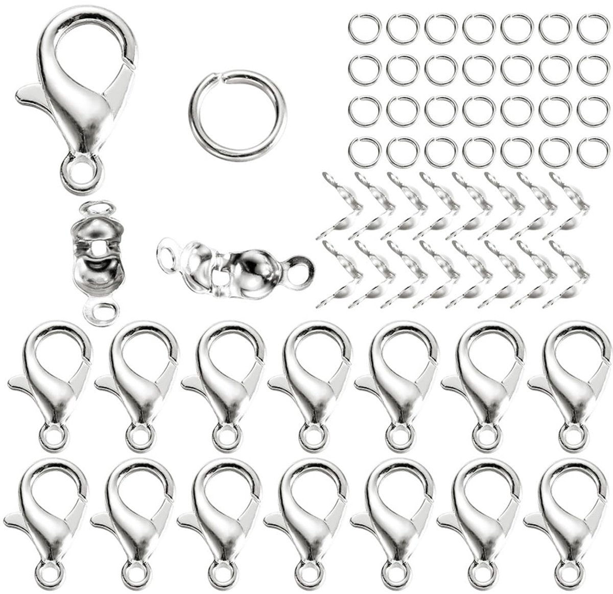 180-delige armbandsluitingsset met open ringverbinders, sluiting voor armbanden, parels, sieraden, halsketting van roestvrij staal, goud en zilver voor het maken van sieraden