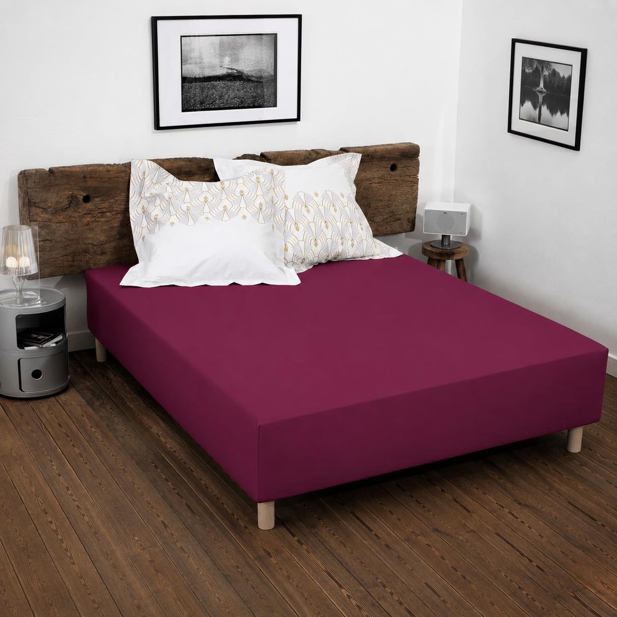 Hoeslaken, 160 x 200 cm, 25 cm, 100% katoen, 57 draden/cm², fuchsia