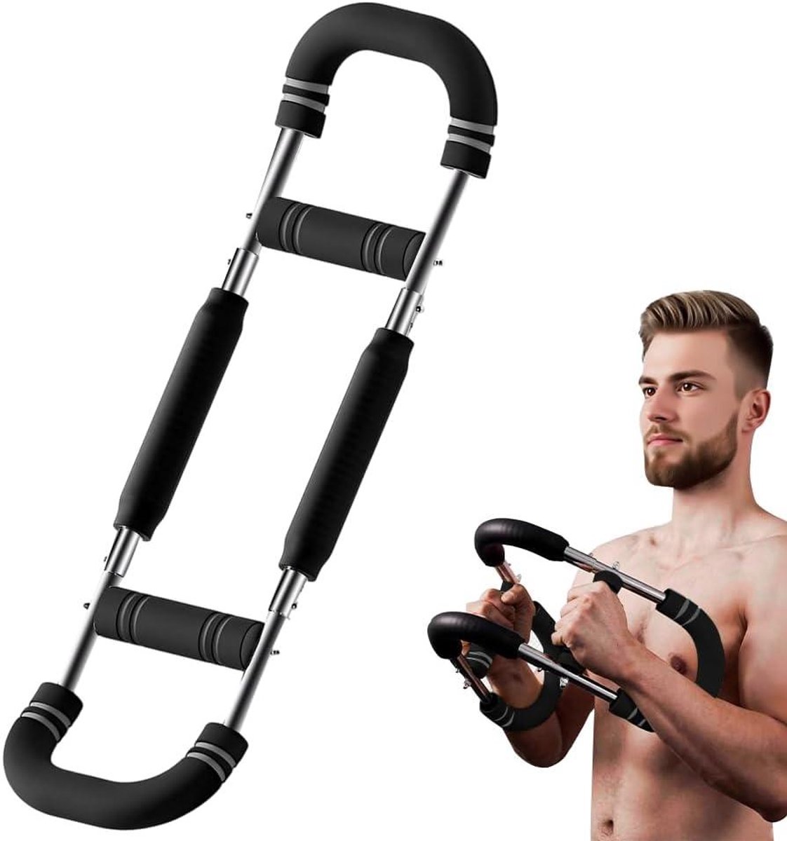 Armtrainer Twister - Borsttrainer Krachtstang - Krachtopbouw Lichaam - Instelbare Weerstand - 30-40 kg - Grijs Zwart