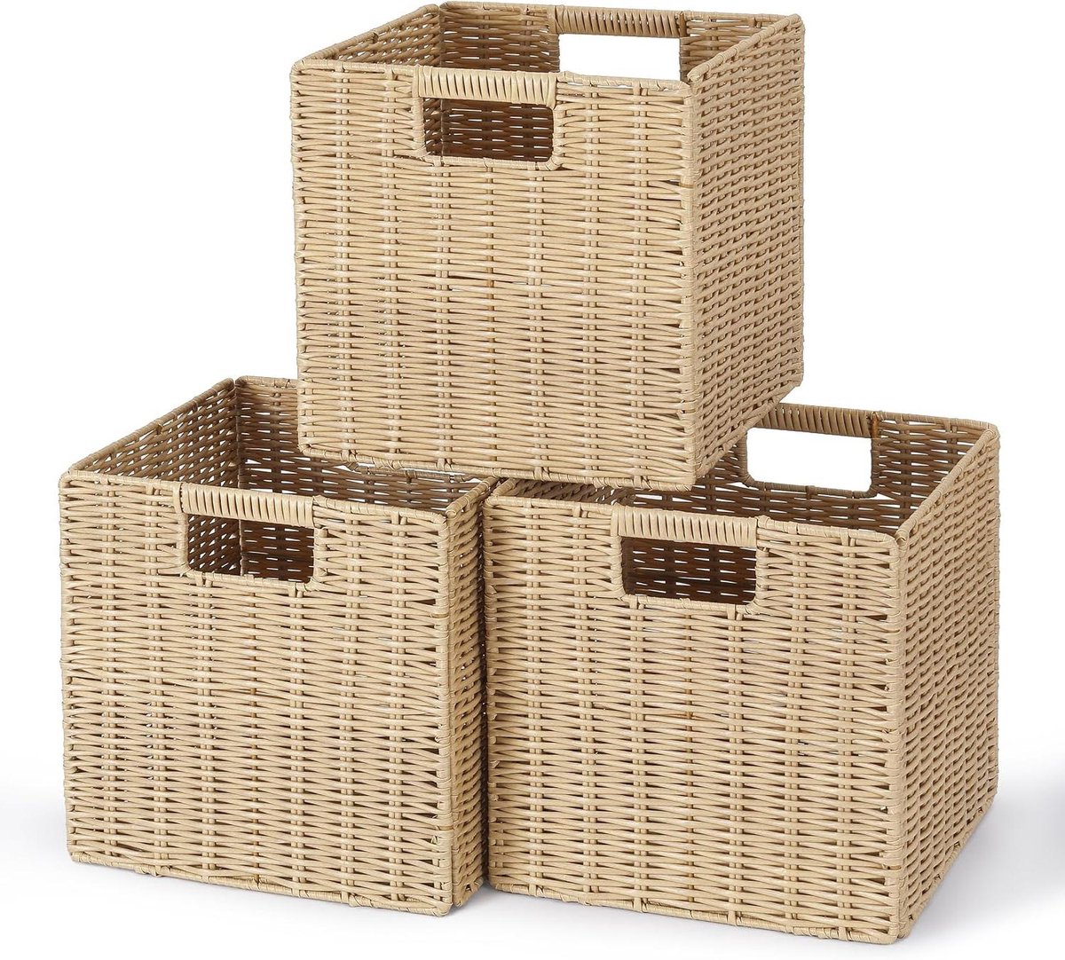 Opbergmanden - Rieten manden Opbergkubus - Opbergen en ordenen - Opvouwbaar ontwerp - 27x27x27 cm - Beige