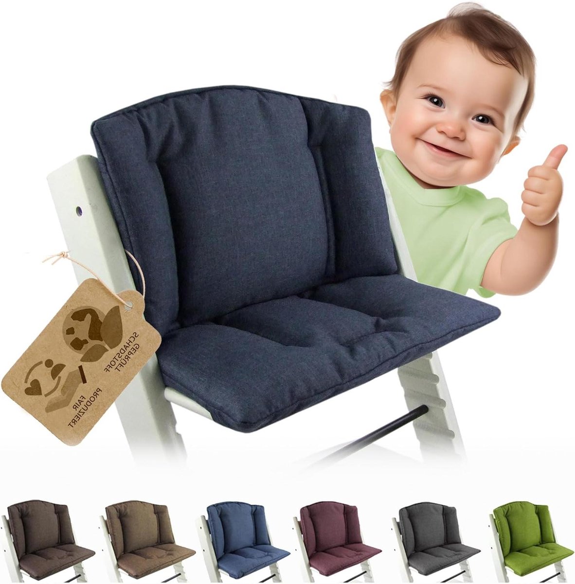 Kinderstoelkussen - Zitverkleiner Stoelbekleding - Comfortabel Eten - Veilige Klittenbandsluiting - Universele Pasvorm - Gemêleerd Marine