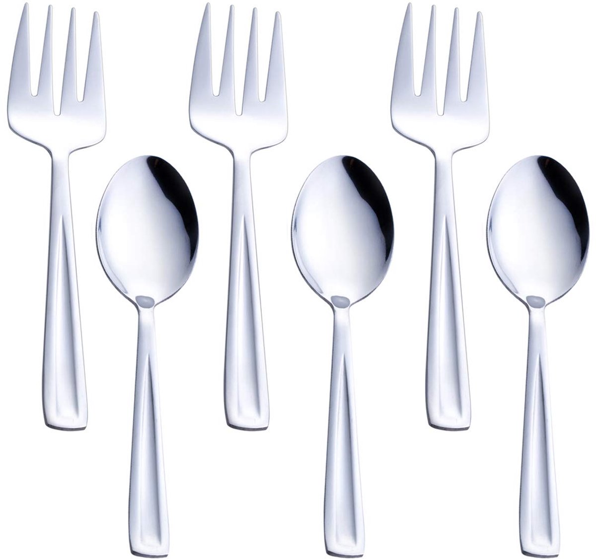 Roestvrijstalen serveerlepel en serveervorkset, inclusief 3 grote serveerlepel en 3 vork, 9.5" catering gebruiksvoorwerp, vaatwasmachinebestendig